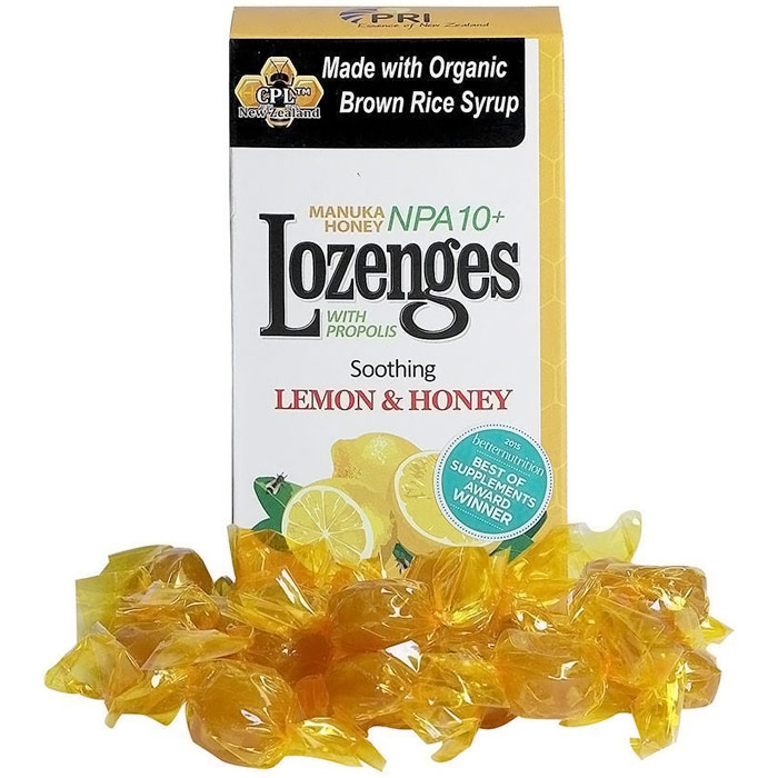 PRI Propolis & Manuka Honey Lozenges, Lemon & Honey Flavor, 20 ct, Pacific Resources International