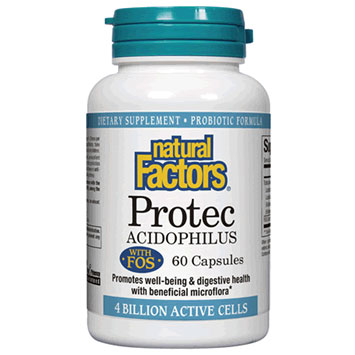 Natural Factors Protec Acidophilus with FOS, 60 Capsules, Natural Factors