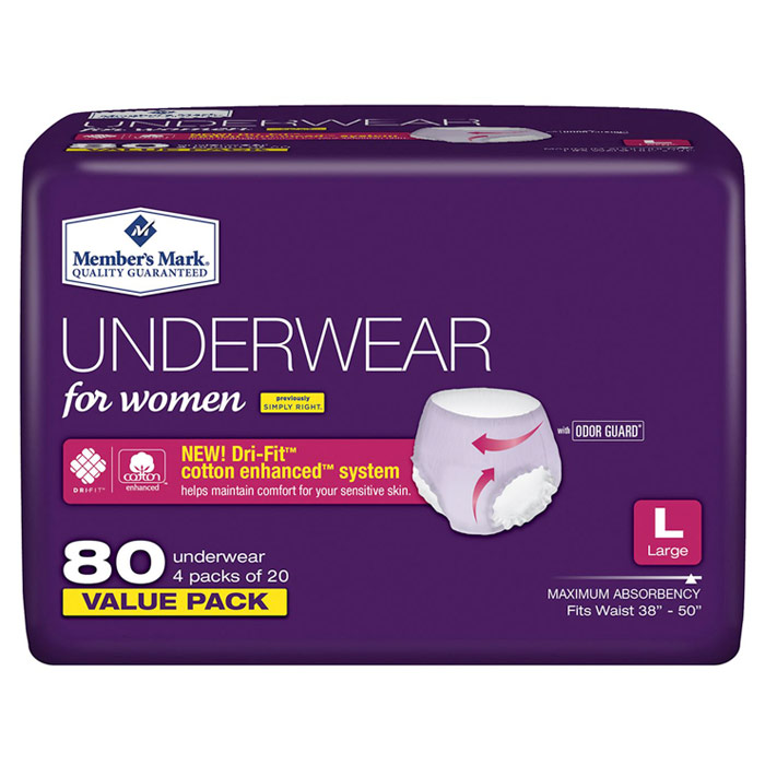 Protective Underwear for Women - Large, Value Pack, 80 ct, Members Mark