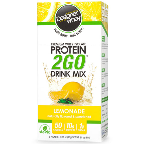 Designer Whey Premium Whey Isolate Protein 2Go Drink Mix, Lemonade, 5 Packets, Designer Whey