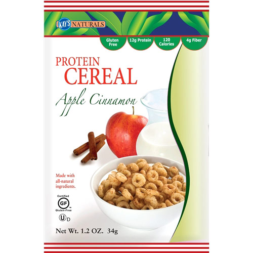 Protein Cereal - Apple Cinnamon, 1.2 oz x 6 Bags, Kays Naturals