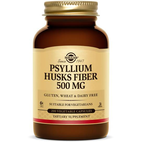 Psyllium Husks Fiber 500 mg, 200 Vegetable Capsules, Solgar