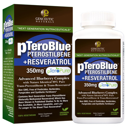 Genceutic Naturals PTeroBlue Pterostilbene Blueberry + Resveratrol, 60 Veggie Capsules, Genceutic Naturals