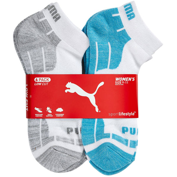 Puma Womens Low Cut Socks - Blue, 6 Pack