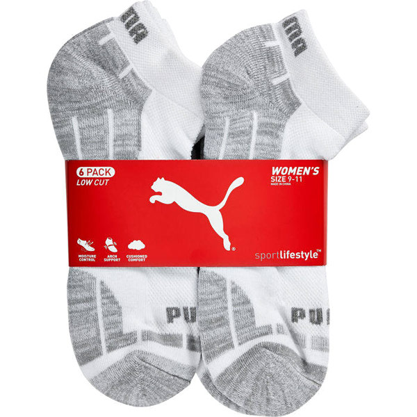 Puma Womens Low Cut Socks - Gray, 6 Pack