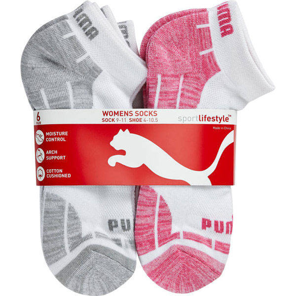 Puma Womens Low Cut Socks - Pink, 6 Pack