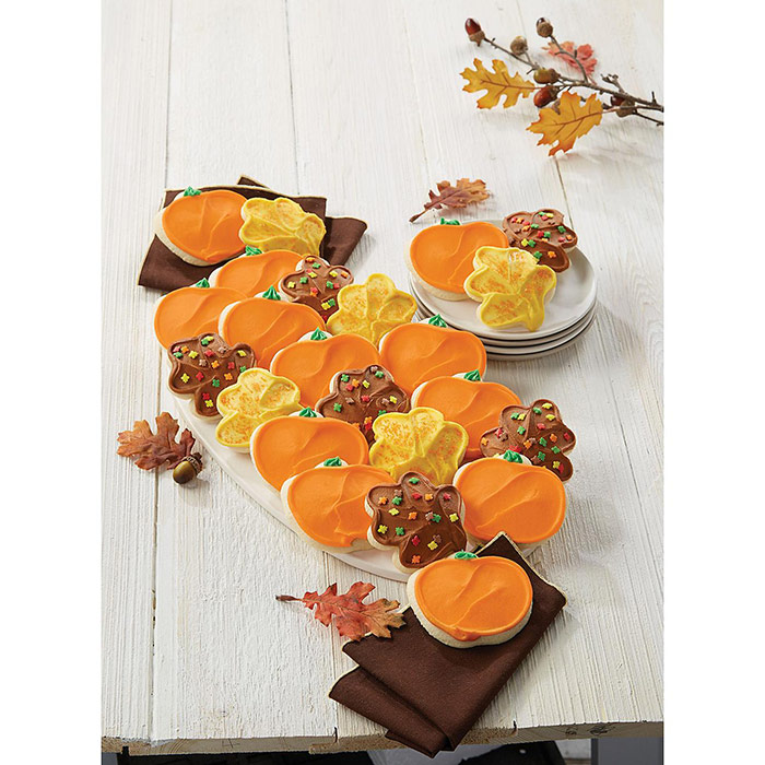 Pumpkin & Leaf Cut-Outs Buttercream Frosted Cookies, Thanksgiving Dessert, 24 ct, Cheryls Cookies