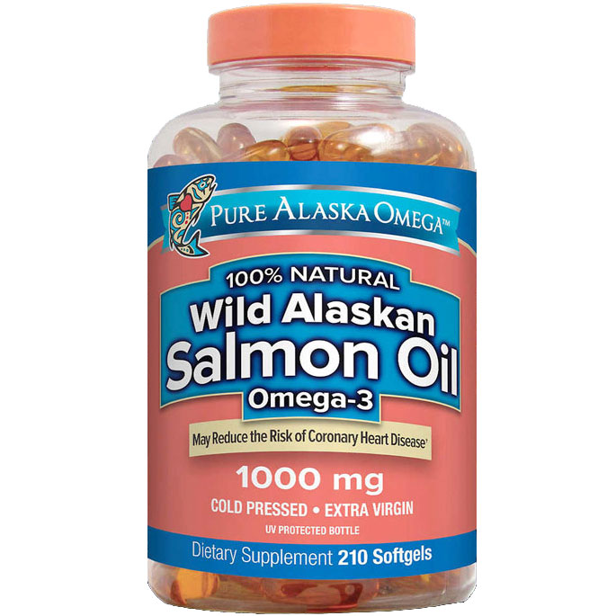 Pure Alaska Omega 100% Natural Wild Alaskan Salmon Oil Omega-3 1000 mg, 210 Softgels