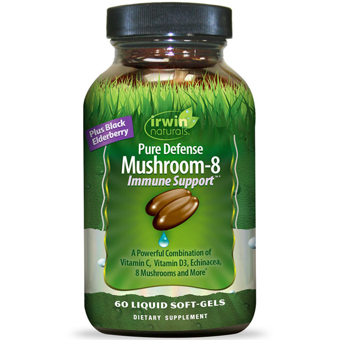 Pure Defense Mushroom-8 Immune Support, 60 Liquid Soft-Gels, Irwin Naturals