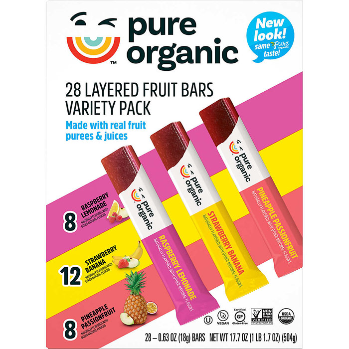 Pure Organic Layered Fruit Bars, Variety Pack, 0.63 oz x 24 Count