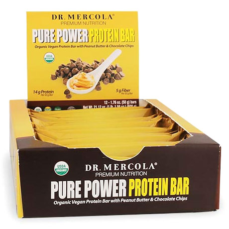 Pure Power Peanut Butter Protein Bar, 12 Bars, Dr. Mercola