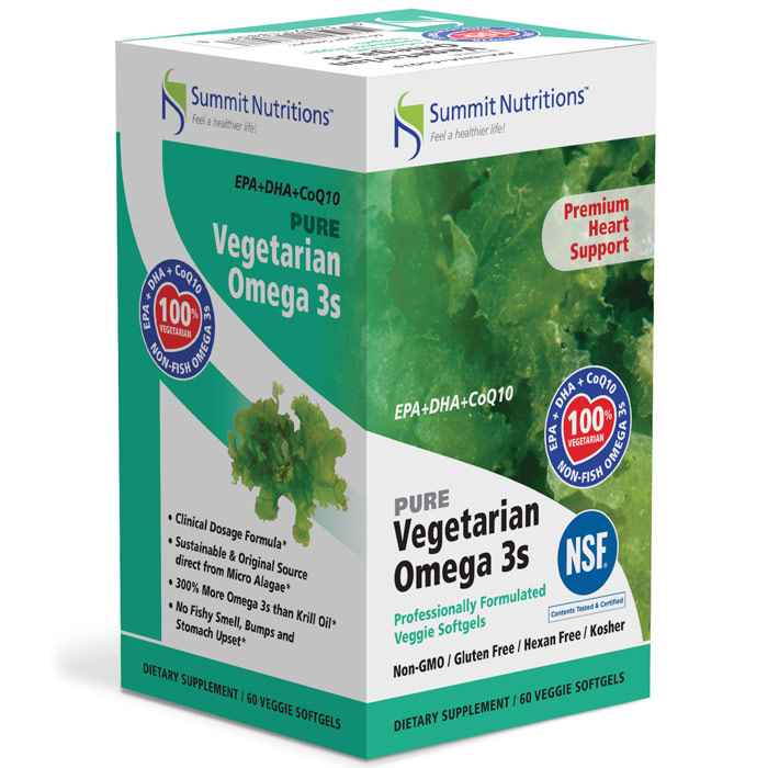 Pure Vegetarian Omega 3s (EPA + DHA + CoQ10), 60 Veggie Softgels, Summit Nutritions