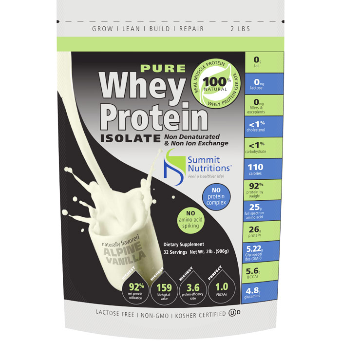 Pure Whey Protein Isolate Powder - Vanilla, 2 lb, Summit Nutritions