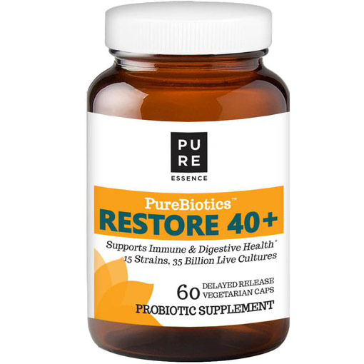 PureBiotics Restore 40+ Probiotic, Value Size, 60 Delayed Release Vegetarian Capsules, Pure Essence Labs