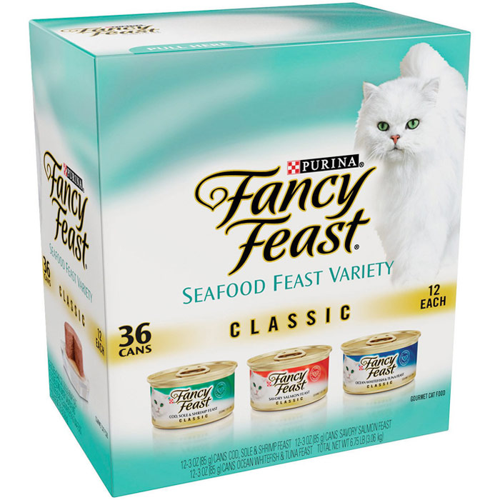 Purina Fancy Feast Classic Seafood Feast Variety Pack, Wet Cat Food, 3 oz x 36 Cans