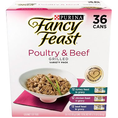 Purina Fancy Feast Grilled Poultry & Beef Wet Cat Food, Variety Pack, 3 oz x 36 Cans