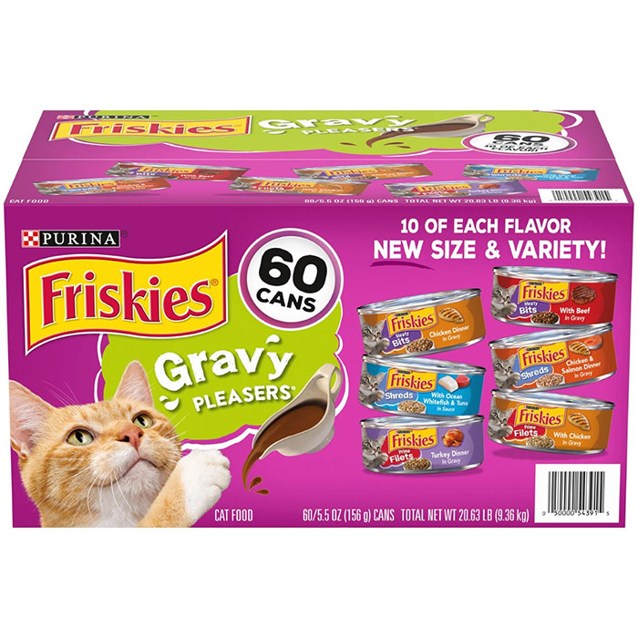 Purina Friskies Gravy Pleasers Wet Cat Food, Variety Pack, 5.5 oz x 48 Cans