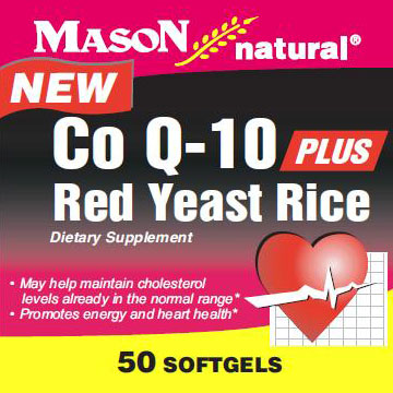Co Q-10 Plus Red Yeast Rice, 50 Softgels, Mason Natural