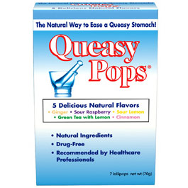 Queasy Pops Variety, for Motion Sickness / Upset Stomach, 7 Lollipops, Three Lollies LLC
