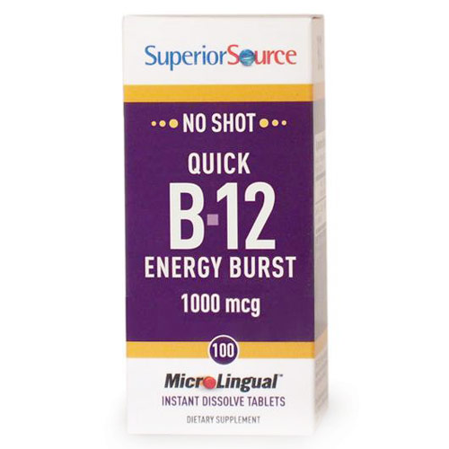 Superior Source No Shot Quick B-12 Energy Burst 1000 mcg, 100 Instant Dissolve Tablets, Superior Source