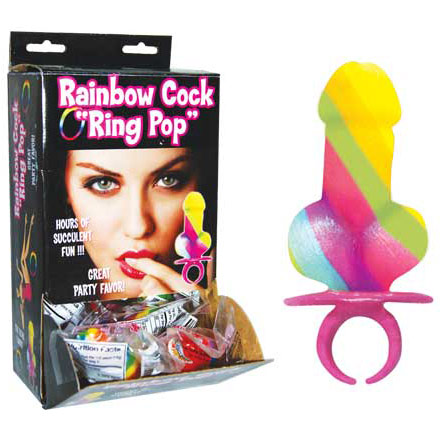Rainbow Cock Ring Pop, Penis Shaped Lollipops, 12 pc, Hott Products