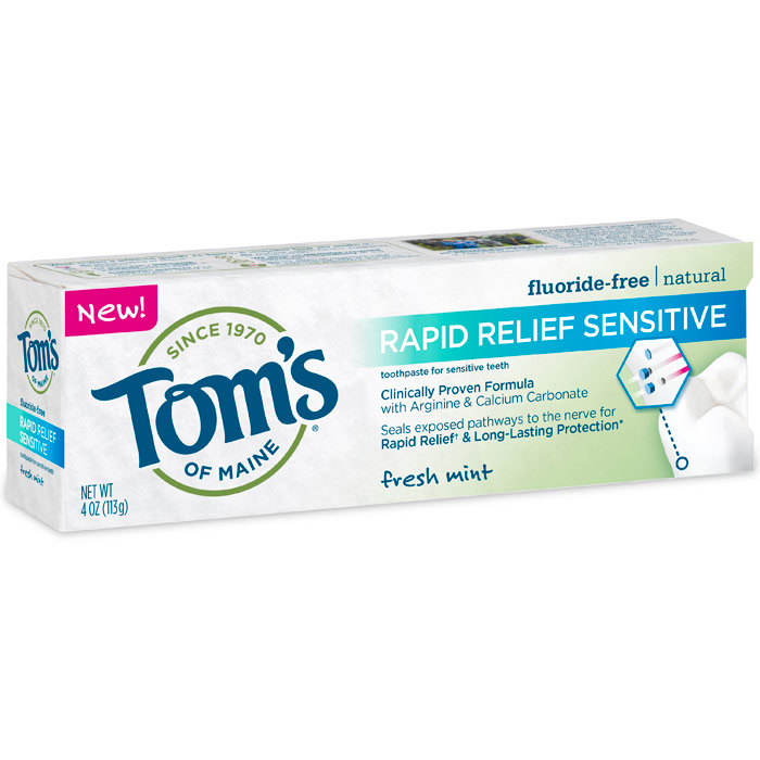 Fluoride-Free Rapid Relief Sensitive Toothpaste - Fresh Mint, 4 oz, Toms of Maine