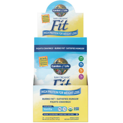 RAW Fit Organic Protein Powder - Vanilla, 10 Packets (42 g Each), Garden of Life