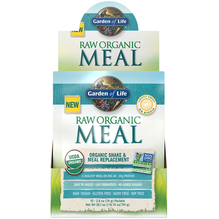 Raw Organic Meal, Shake & Meal Replacement, Lightly Sweet, 2.6 oz x 10 Packets, Garden of Life