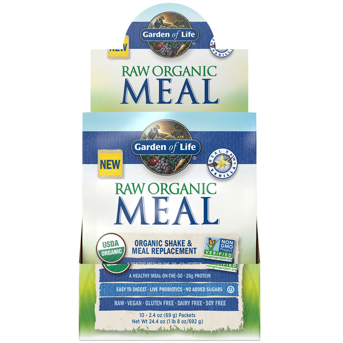 Raw Organic Meal, Shake & Meal Replacement, Vanilla, 2.4 oz x 10 Packets, Garden of Life