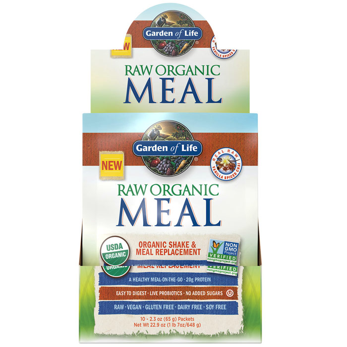 Raw Organic Meal, Shake & Meal Replacement, Vanilla Spiced Chai, 2.3 oz x 10 Packets, Garden of Life