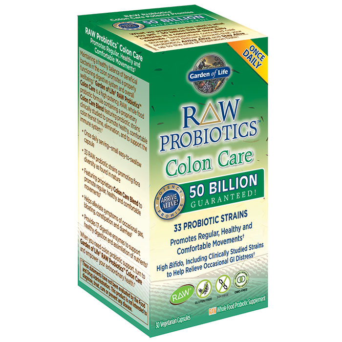RAW Probiotics Colon Care, 30 Vegetarian Capsules x 3 Packs, Garden of Life