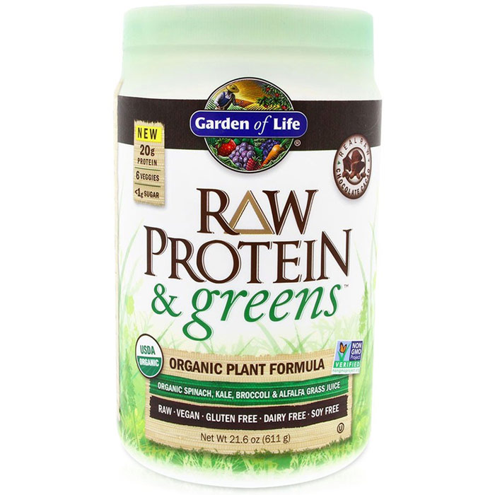 RAW Protein & Greens Organic Powder - Chocolate Cacao, 21.6 oz (611 g), Garden of Life