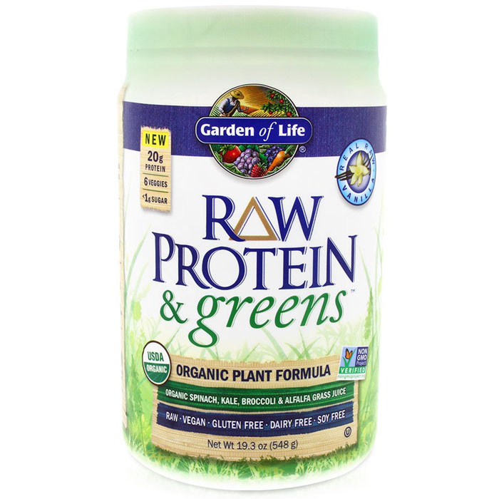 RAW Protein & Greens Organic Powder - Vanilla, 19.3 oz (548 g), Garden of Life