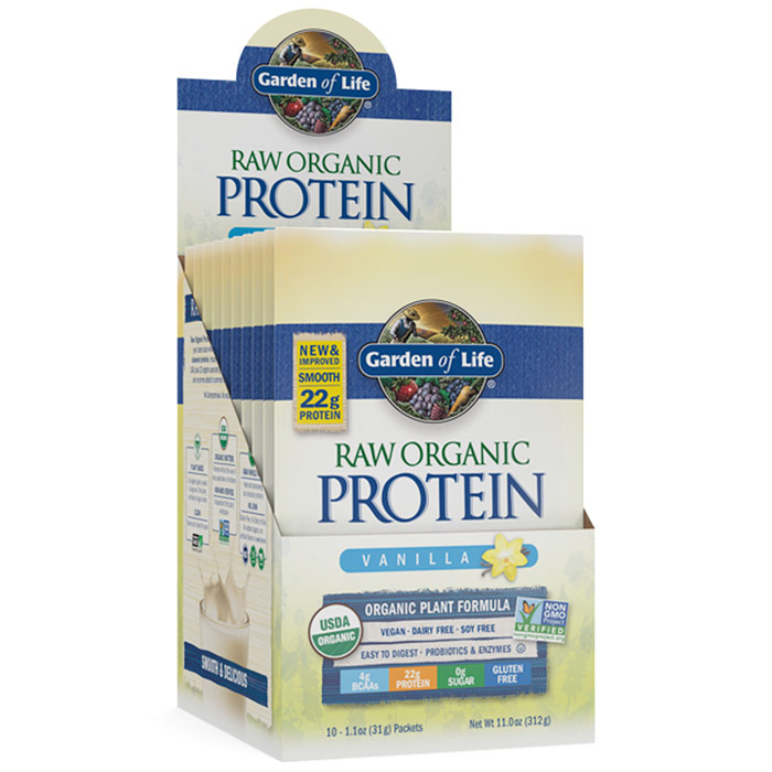 Raw Organic Protein Powder Pack - Vanilla, 10 Packets (31 g Each), Garden of Life