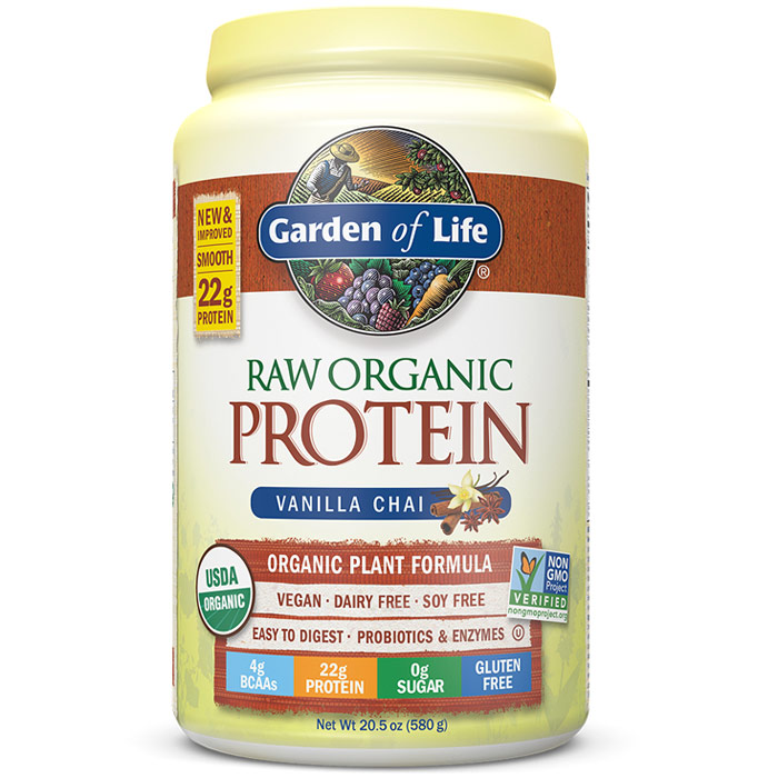 Raw Organic Protein Powder - Vanilla Chai, 20.5 oz (580 g), Garden of Life