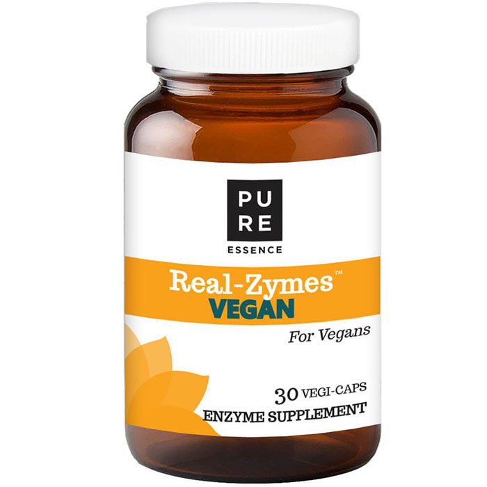Real-Zymes Vegan, Digestive Enzymes Supplement, 30 Vegetarian Capsules, Pure Essence Labs