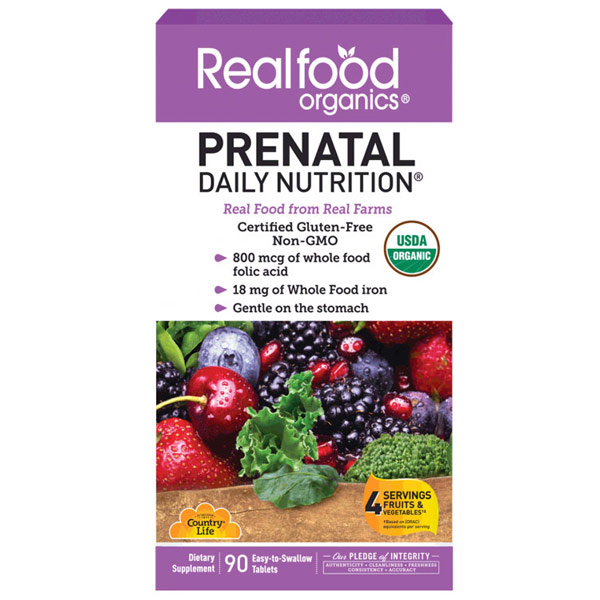 Realfood Organics Prenatal Daily Nutrition, 90 Easy-to-Swallow Tablets, Country Life