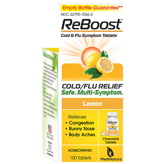 Reboost Cold & Flu Relief Tablets - Lemon, 100 Chewable Tablets, MediNatura