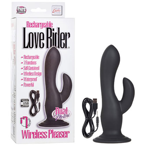 Rechargeable Love Rider Wireless Pleaser, Rabbit Vibrator, Black, California Exotic Novelties