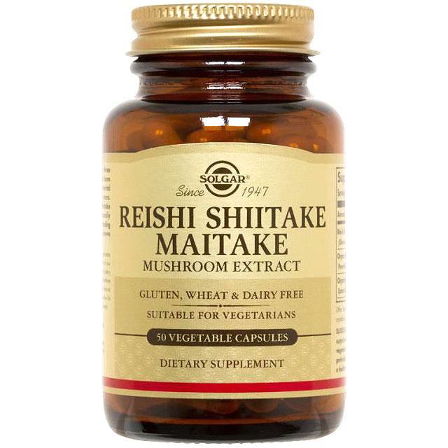 Reishi Shiitake Maitake Mushroom Extract, 50 Vegetable Capsules, Solgar
