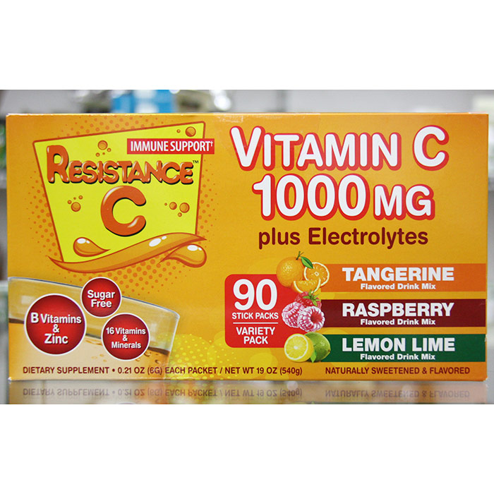 Resistance C Vitamin C 1000 mg Plus Electrolytes Drink Mix Variety Pack, 90 Stick Packs