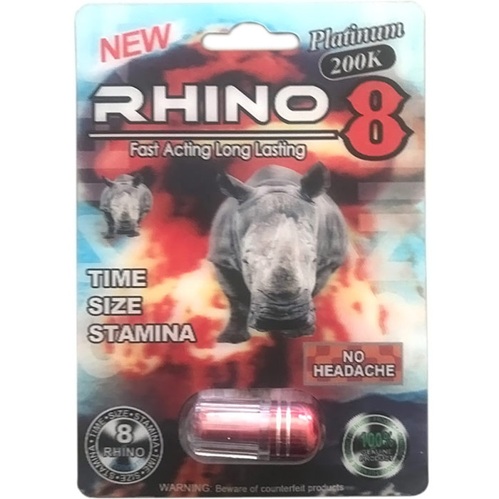 Rhino 8 (Platinum 200K), Mens Sexual Health Formula, 1 Capsule