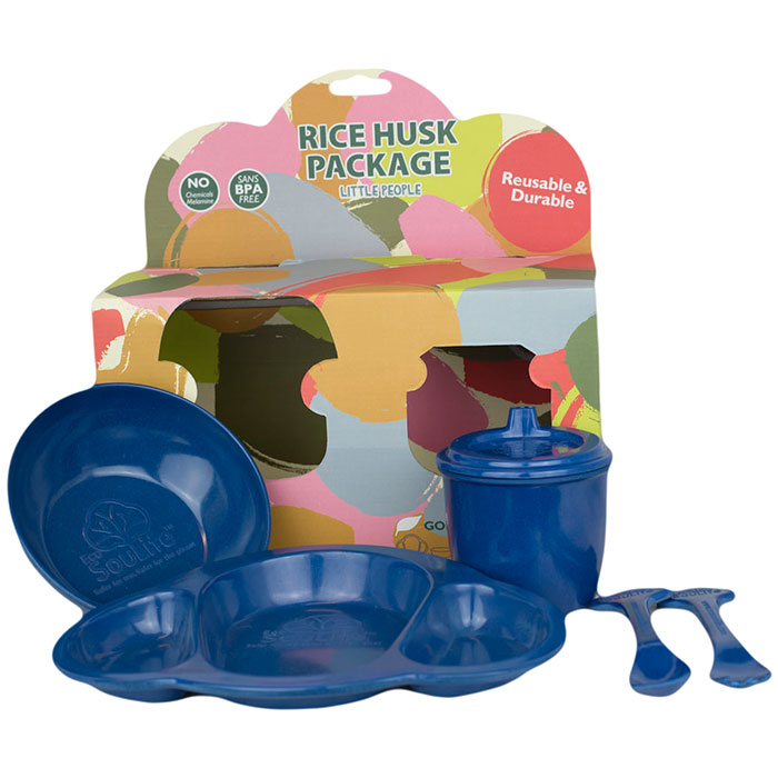 Rice Husk Little People Baby Dish Set Denim Blue 5-pc, 1 Set, EcoSouLife