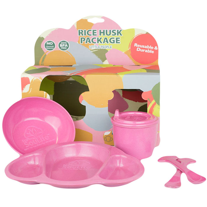 Rice Husk Little People Baby Dish Set Cotton Candy Pink 5-pc, 1 Set, EcoSouLife