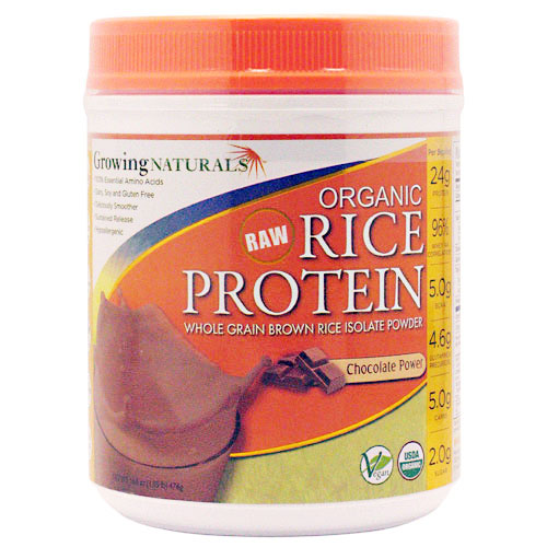 Growing Naturals Organic Whole Grain Brown Rice Protein Isolate Powder, Chocolate Power, 1 lb, Growing Naturals