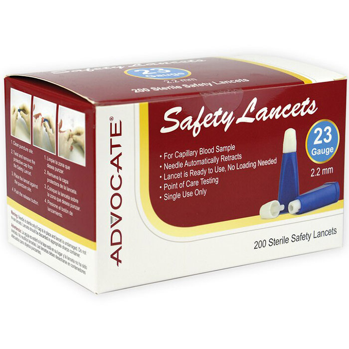 Safety Lancets, 23 Gauge x 2.2 mm, 200 ct/Box, Advocate