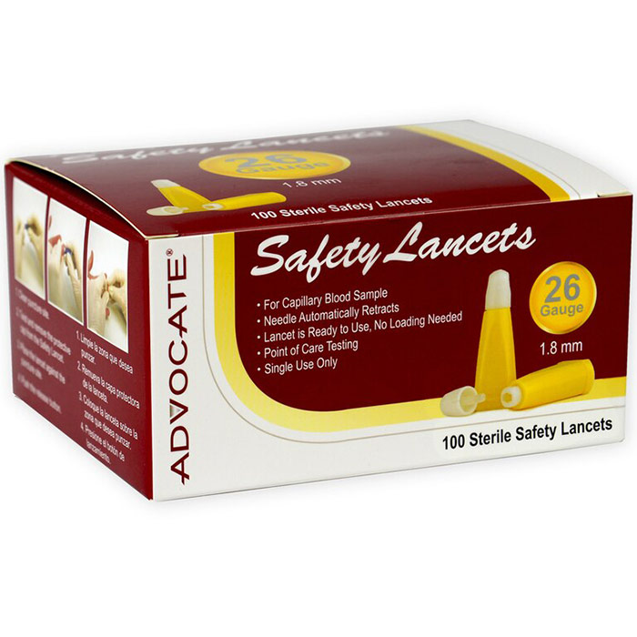 Safety Lancets, 26 Gauge x 1.8 mm, 100 ct/Box, Advocate