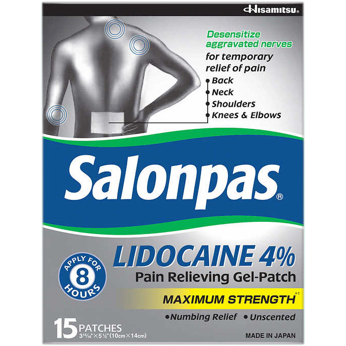 Salonpas Lidocaine 4% Pain Relieving Gel-Patch, 15 Patches