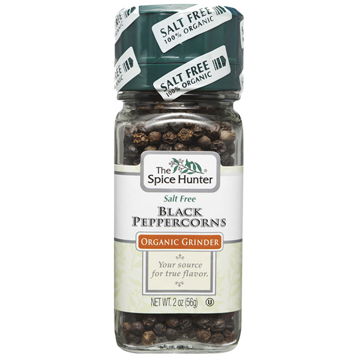 Black Peppercorns Salt Free Organic Grinder, 2 oz x 3 Jars, Spice Hunter