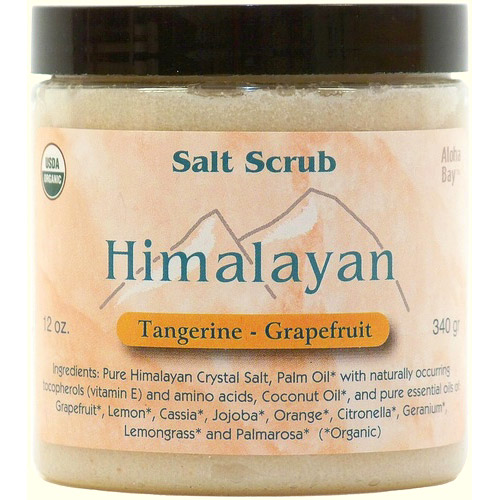 Organic Himalayan Salt Body Scrub, Tangerine - Grapefruit, 12 oz, Aloha Bay